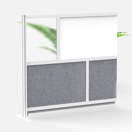 Luxor Workflow Modular Wall Room Divider System - Silver Frame - 53" x 48" Add-On Wall with Whiteboard MW-5348-XWCG
